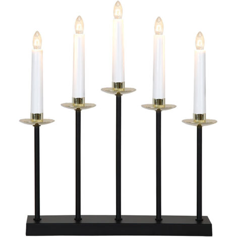 LED Kerzenhalter ,Greta', 5-flammig, E10 Leuchtmittel, schwarz-gold, warmweiß, H 37cm, B 31cm