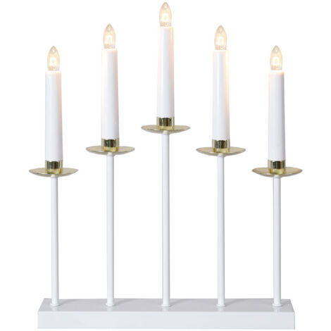LED Kerzenhalter ,Greta', 5-flammig, weiß, E10 Leuchtmittel, warmweiß, H 37cm, B 31cm