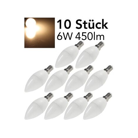 LED Kerzenlampe E14 10er-Set 3000k, 450lm, 230V/6W, 160°, warmweiß