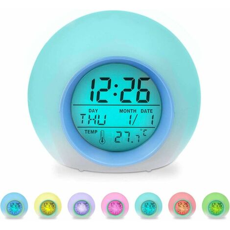 LED Kids Alarm Clock with 7 Color Changing and 8 Wake Up Sounds, Kids Alarm Clock with Snooze Temperature Schedule, Great for Kids, Girls, Boys