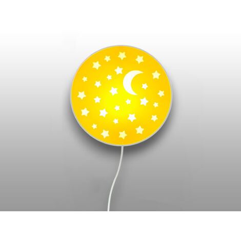 LED Kinderzimmer Wandlampe mit Stecker und Schalter, Gelb Ø 25cm