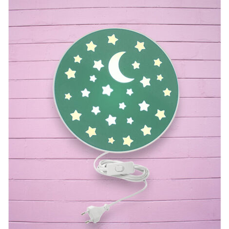 LED Kinderzimmer Wandleuchte mit Stecker und Schalter, Grün Ø 25cm