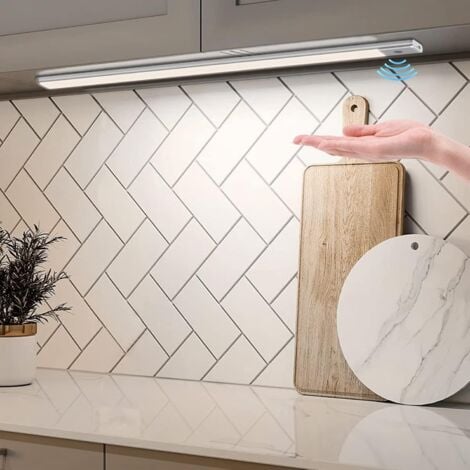 LED Kitchen Under Cabinet Light with Sensor, 60cm 2 in 1 USB Rechargeable and 5V DC Powered Closet Light Wireless LED Cabinet Light Bar Battery Operated LED Strip Light with Magnetic Adhesive Strip