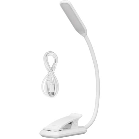 LED-Klemm-Schreibtischlampe, drei Helligkeitsstufen, mini faltbar, weiß, USB-Touch-Steuerung