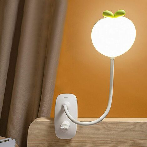 SWYEOOT LED-Klemmlampe für Kleinkinderbetten, flexible 360°-Leselampe zum Aufstecken, USB-wiederaufladbare kabellose LED-Schreibtischlampe für Bettbücher, Weiß