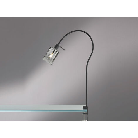 LED Klemmlampe  Rauchglas Schwarz, Schwanenhals Leselampe, Breite 8,5cm