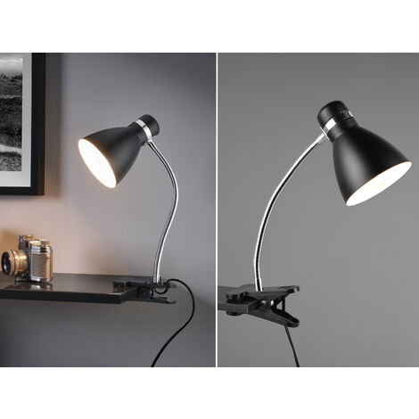 LED Klemmleuchte flexibel, Chrom & Metallschirm Schwarz, 36cm