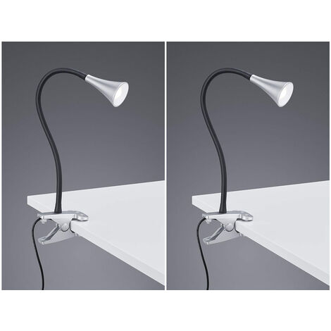 LED Klemmleuchten 2er SET 1 flammig  Schwanenhalslampe in Silber/Schwarz