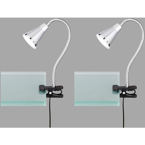 LED Klemmleuchten 2er SET 1 flammige Kunststoff Schwanenhalslampe in Silber
