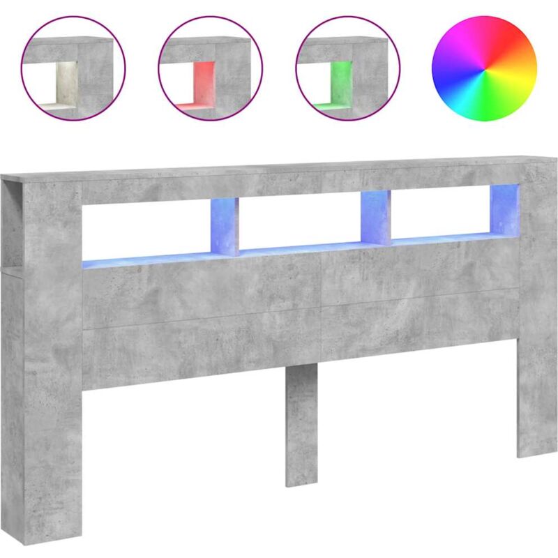 Led-kopfteil Betongrau 200x18, 5x103, 5 Cm Holzwerkstoff Vidaxl