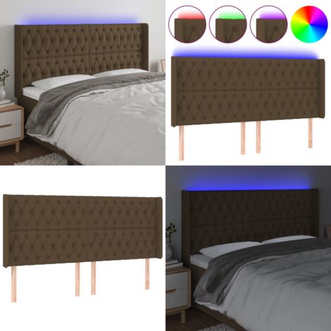 LED Kopfteil Dunkelbraun 183x16x118/128 cm Stoff - LED Kopfteil - Bett Kopfteil - Kopfteil Aus Stoff - Nachttischlampe - Beleuchtung Fürs Bett - Home & Living