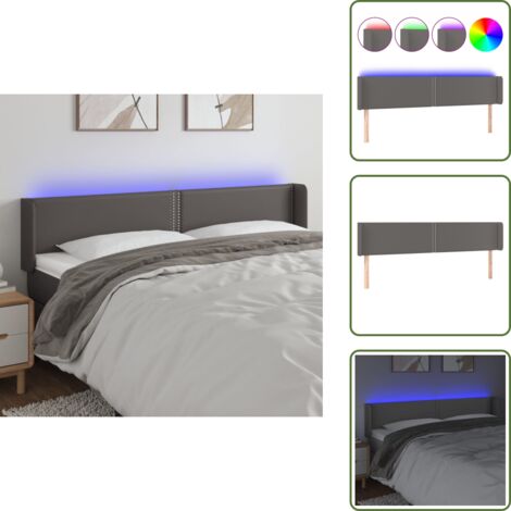LED Kopfteil Grau 203x16x78/88 cm Kunstleder - LED Kopfteil - Bett Kopfendeckung - Kopfteil Grau - Beleuchtung Fürs Bett - Nachttischlampe