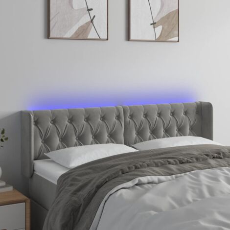LED Kopfteil Hellgrau 163x16x78/88 cm Samt vidaXL