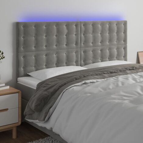 LED Kopfteil Hellgrau 200x5x118/128 cm Samt vidaXL