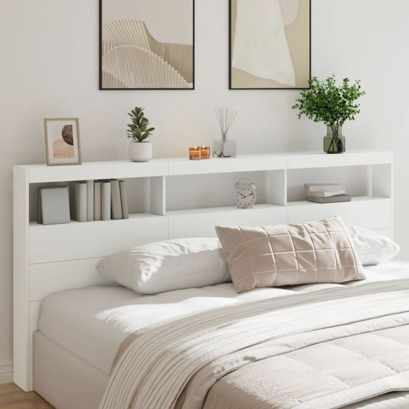 Led-kopfteil Mit Ablagen Weiß 220x17x102 Cm Vidaxl
