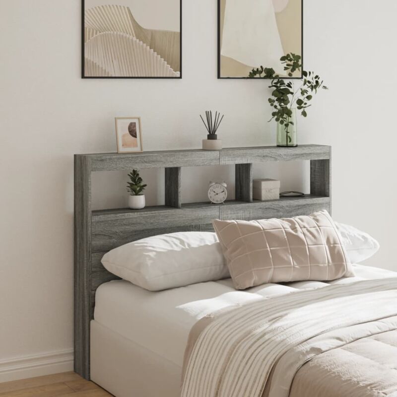 Led-kopfteil Mit Ablage Grau Sonoma 140x17x102 Cm Vidaxl