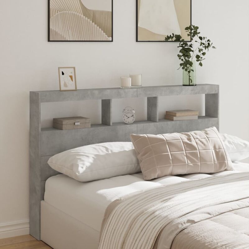 Led-kopfteil Mit Ablage Betongrau 160x17x102 Cm Vidaxl