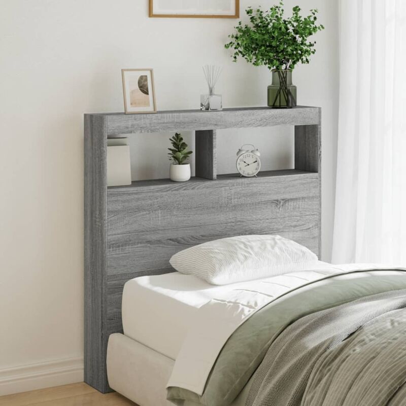 Led-kopfteil Mit Ablagen Grau Sonoma 100x17x102 Cm Vidaxl