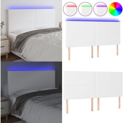 VIDAXL LED Kopfteil Weiß 160x5x118/128 cm Kunstleder - LED-Kopfteil - Bett-Kopfteil - Kopfteil - Weißes Kopfteil - Kunstleder Kopfteil - Home & Living