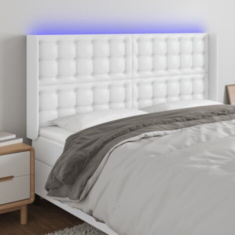 LED Kopfteil Weiß 163x16x118/128 cm Kunstleder vidaXL