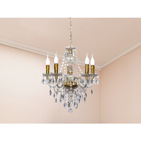 LED Kronleuchter 5-flammig Messing Gold mit Acryl Kristall Ø 52cm
