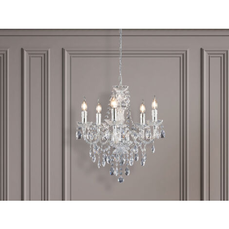 LED Kronleuchter 5-flammig Silber Chrom mit Acryl Kristall Ø 52cm