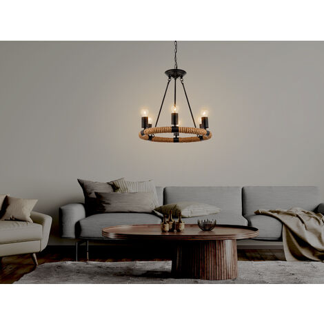 LED Kronleuchter 6-flammig mit Hanfseil Ring Ø50cm