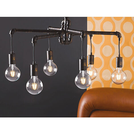 LED Kronleuchter 6-flammig Rostoptik, Wasserrohr Industrial, Ø 72cm