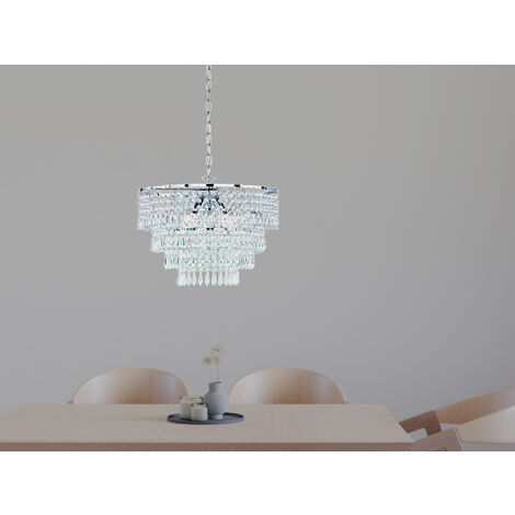 LED Kronleuchter Silber Chrom mit Kristall Behang aus Acryl Ø 42cm