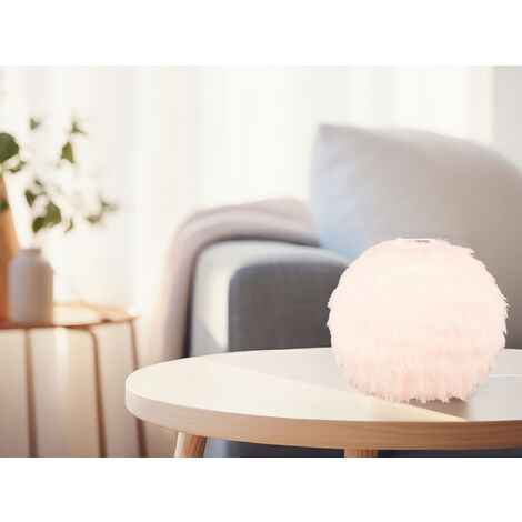 LED Kugel Tischleuchte mit Plüsch Lampenschirm Sandfarben, Höhe 24cm