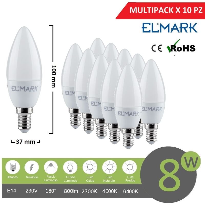 Image of Promopack x 10 pz lampadina led oliva E14 8w attacco piccolo bianco basso consumo luce fredda naturale calda Calda 2700k