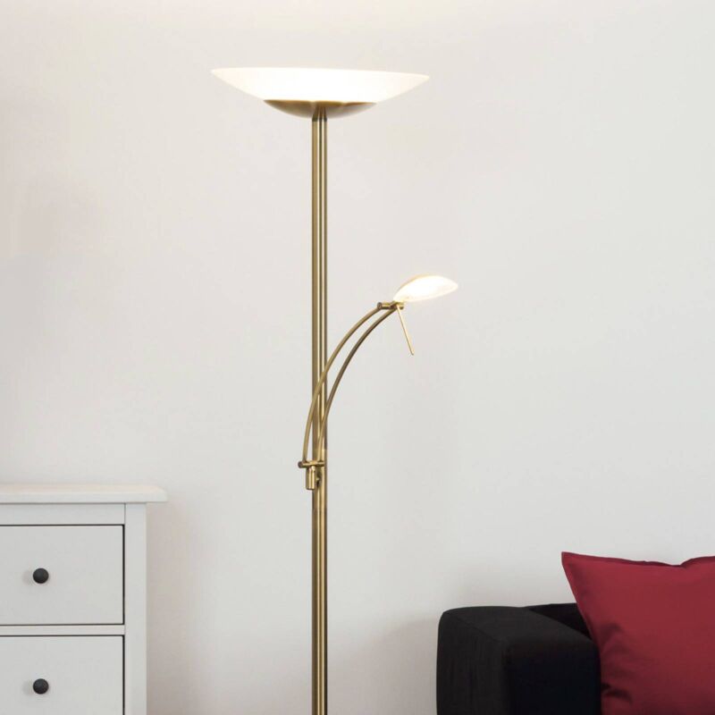 Lampenwelt - LED Lampadaire à intensité variable 'Ilinca' en métal pour salon & salle à manger - laiton ancien, blanc