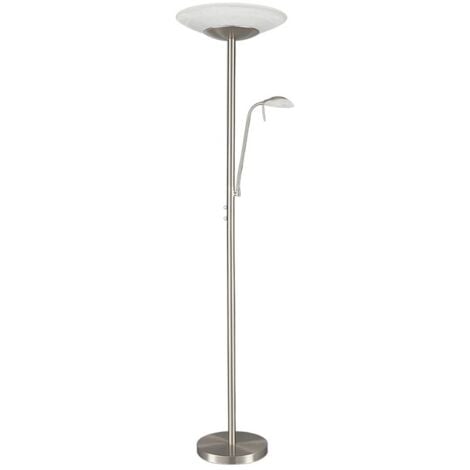 LINDBY LED Lampadaire à intensité variable 'Ragna' en verre pour salon & salle à manger - blanc albâtre, nickel satiné