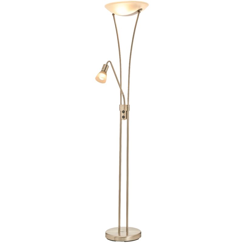 Lampadaire LED 'Felicia' en métal pour salon & salle à manger - nickel satiné, blanc albâtre