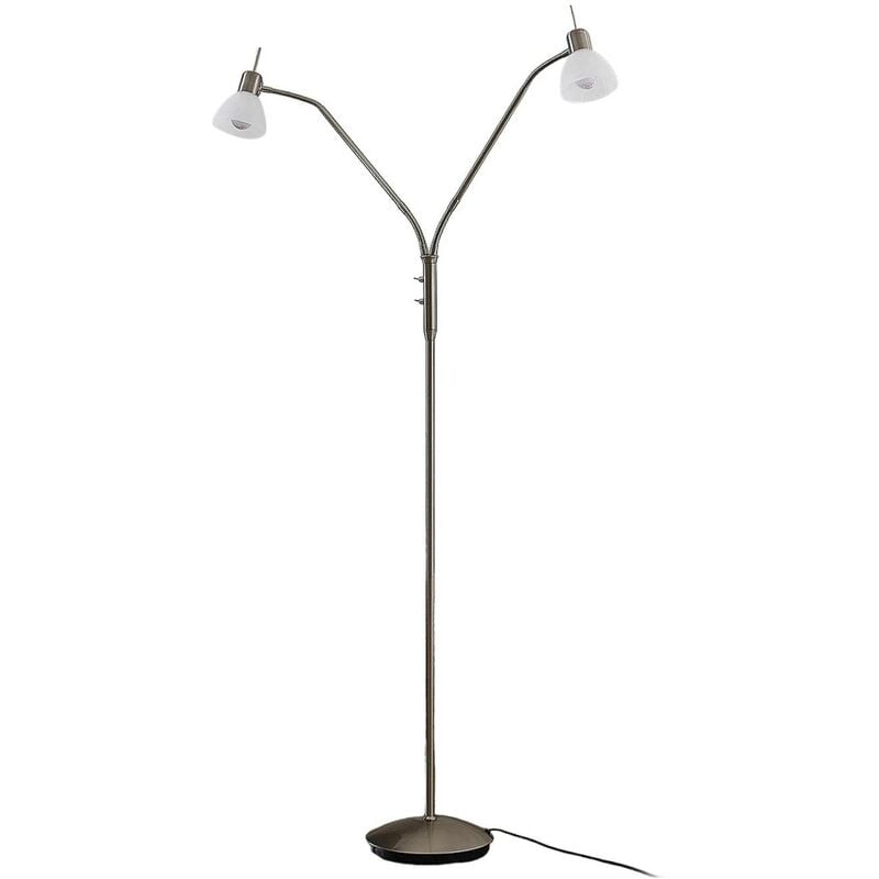 LED Lampadaire 'Gwendolin' en métal pour salon & salle à manger - blanc albâtre, nickel satiné