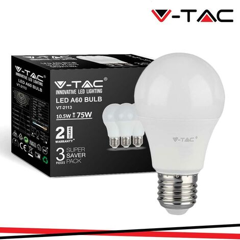 LED LAMPADINA 10.5W E27 A60 THERMOPLASTICA 6500K 3PCS/PACK                                               - Luce FREDDA