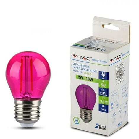 V-TAC LED LAMPADINA - 2W FILAMENTO E27 G45 COLORE ROSA