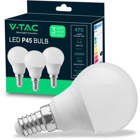 LED LAMPADINA 4.5W E14 P45 3000K 3PCS/PACK - Luce CALDA
