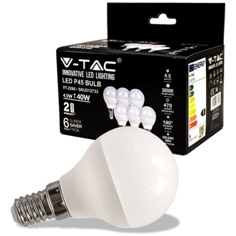LED LAMPADINA 4.5W E14 P45 3000K 6PCS/PACK                                                               - Luce CALDA