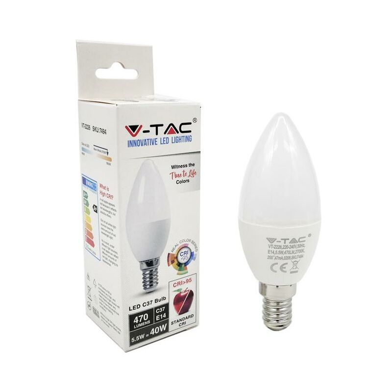 Led Lampadina 5.5w E14 C37 Lampadina 6400k Cri95