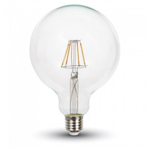 LED LAMPADINA 6W FILAMENTO E27 G125 VETRO TRASPARENTE 6400K - Luce FREDDA