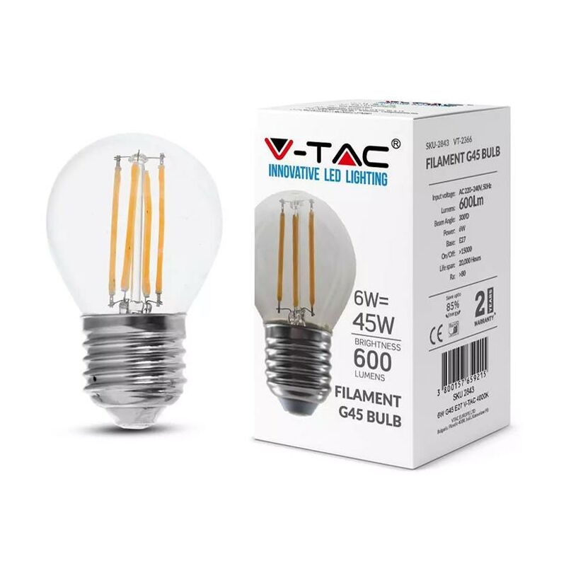 Led lampadina 6W filamento E27 G45 trasparente