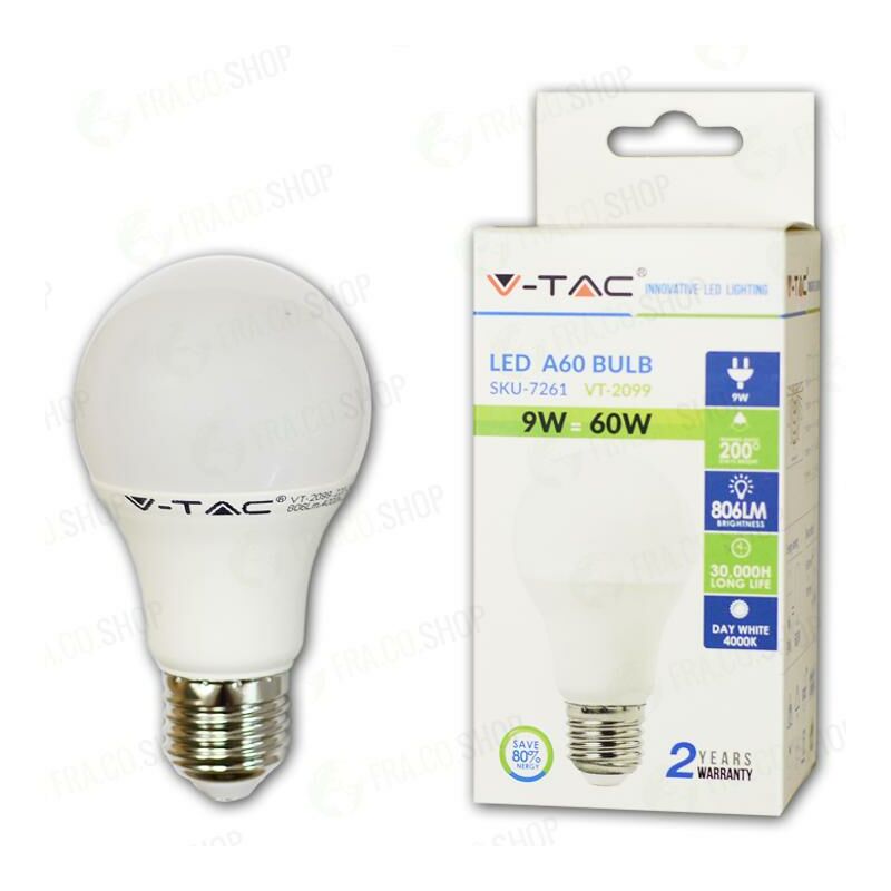 Led lampadina - 9W E27 A60 termoplastica warm