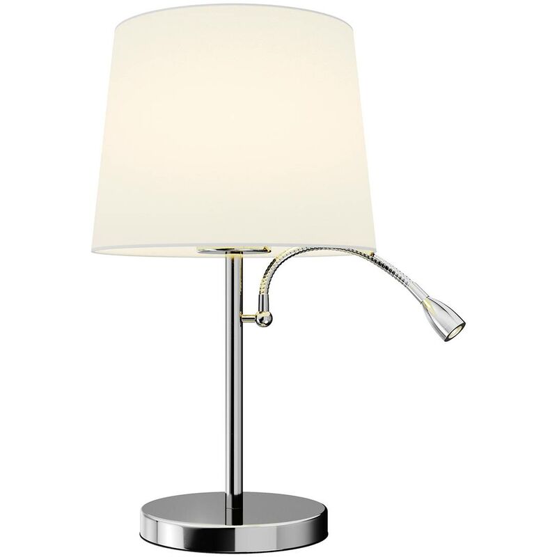 Lindby - LED Lampe à poser 'Benjiro' en textile pour salon & salle à manger - blanc, chromé
