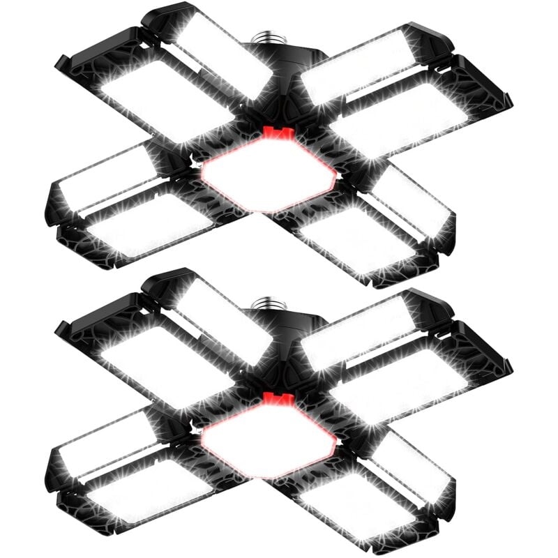 Beijiyi - led Lampe d'atelier Eclairage de garage 2 PCS,Plafonnier déformable avec 12 Panneaux Réglables - E26 / E27 Bay Light pour cave magasin