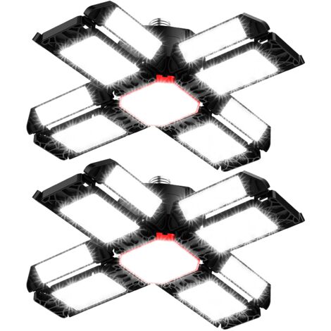 LED Lampe d'atelier Eclairage de garage 2 PCS,Plafonnier déformable avec 12 Panneaux Réglables - E26 / E27 Bay Light pour cave magasin atelier