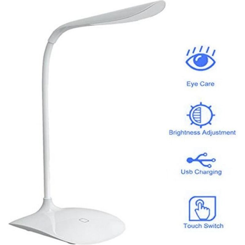 Lampe de bureau led lecture rechargeable, 3 niveaux de luminosité, flexible, tactile usb