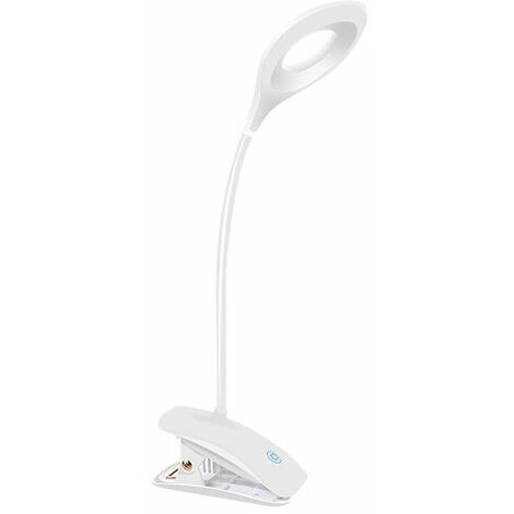 LED lampe de bureau protection des yeux ��tude ��tudiant dortoir lecture chambre lampe de chevet anneau clip blanc-rechargeable