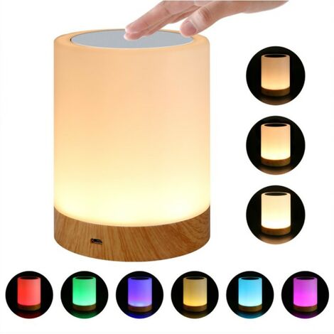LED Lampe de chevet colorée Lampe de nuit tactile avec, changement, couleurs, rechargeable, table, lampe, avec, chaud, blanc, lumière,