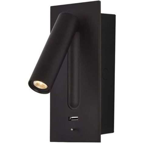 LED Lampe de Chevet Interrupteur Caché Lampe de Chevet, Type C Lampe de Chevet Encastrée Applique Murale Lampe de Lecture, Rotatif à 350° Pliable à 90°, 3W Lumière Chaude 3000K, couleur noir